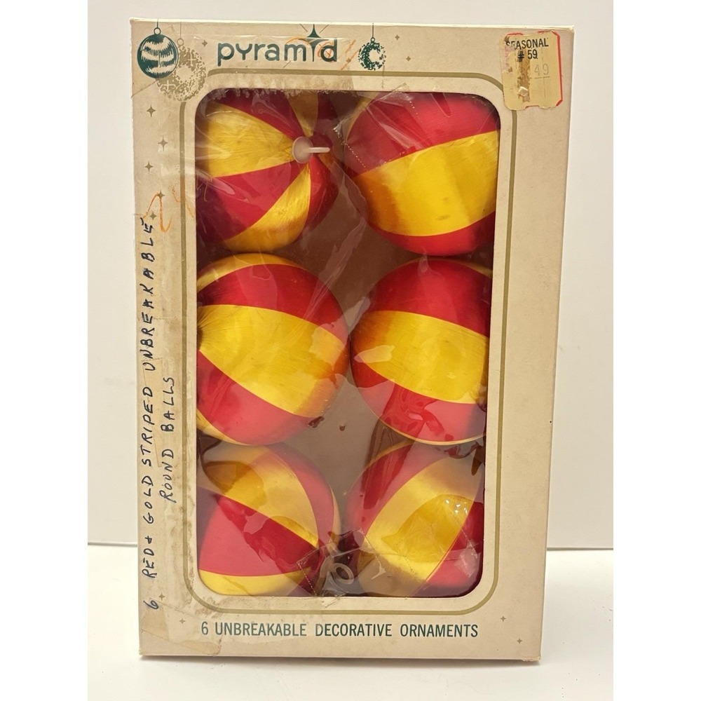 Vintage Pyramid Red & Gold Satin Balls Christmas Ornament In Box